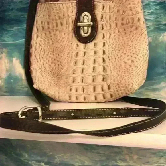 Crocodile Embossed Italian Calfskin Leather Brown Alice Crossbody - Picture 7 of 14